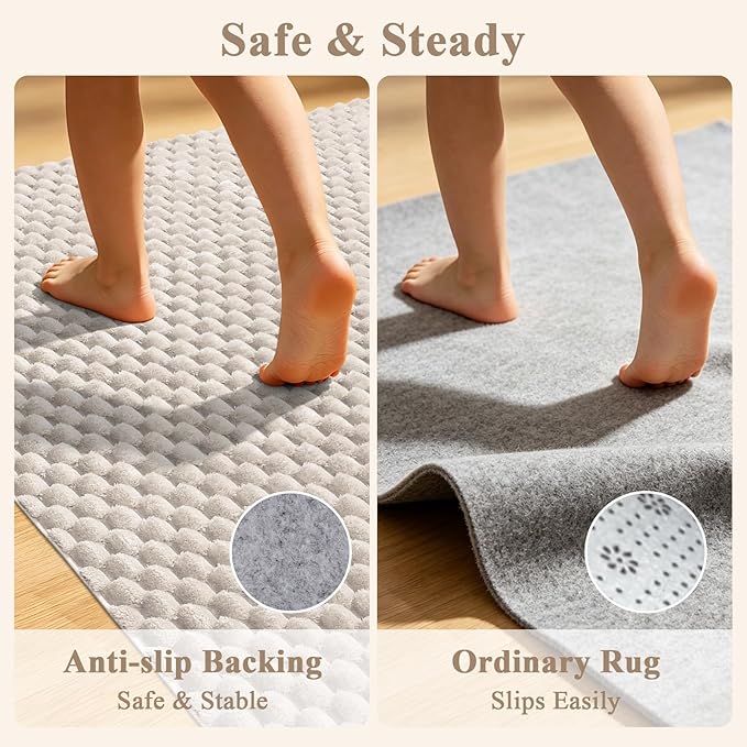 Vaukki 5x8 Area Rug for Living Room, Non Slip Washable 3D Bubble Living Room Rug, High Low Pile Hexagon Floor Mat for Bedroom, Modern Soft Fluffy Carpet for Dining Room, Office and Nursery, Beige