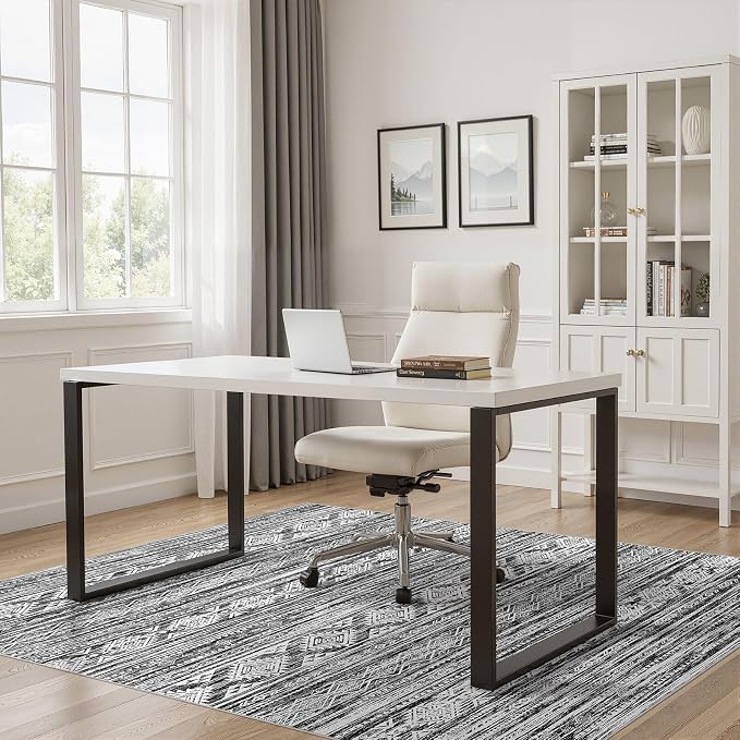 Nakagishi Bedroom Rug Area Rugs 4x6: Washable Boho Neutral Farmhouse Stain Resistant Moroccan Non-Slip Throw Carpet for Women Modern Home Enthusiast Aged 25-40 - Entryway Kitchen Bedside - Black White