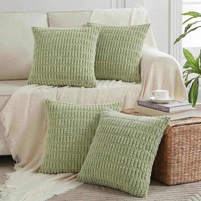 Fancy Homi 4 Packs Decorative Throw Pillow Covers for Living Room Couch Bed, Modern Farmhouse Boho Home Décor Accent Cushion Case, 24" x 24", Sage Green