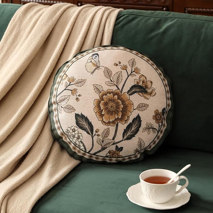 ISAENNE Vintage Linen Throw Pillow Cover,Set of 2,Diameter 16"-Murad D | Designer French Pillow Cover,Concealed Zipper Design,Sofa,Bedroom,Living Room,Lounge Chairs,All Season Home Decor