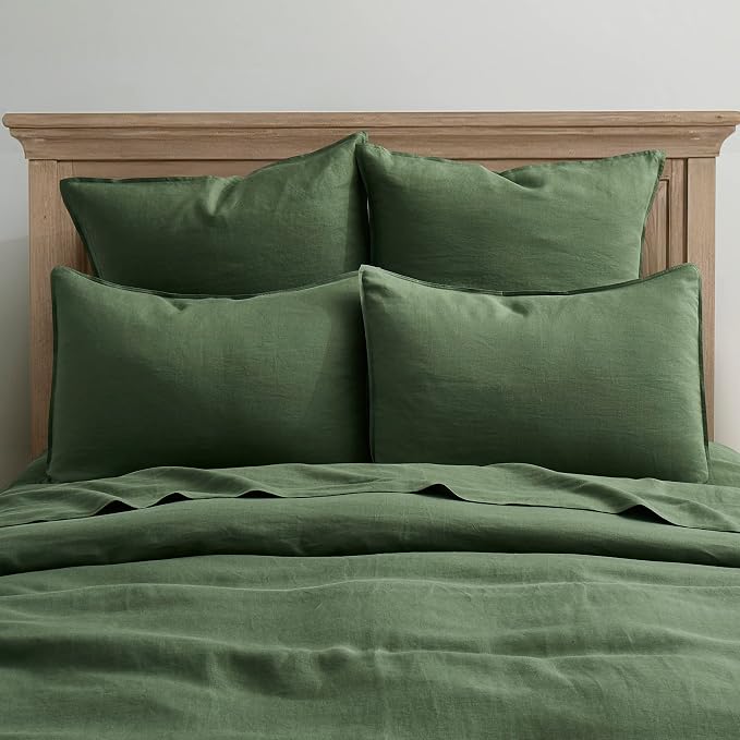 ATLINIA Linen Pillow Cases Euro Sham - 26 x 26 Inch Bed Pillow Protector Cover Set of 2 Bedding Cooling Neutral Pillowcase Shams Green