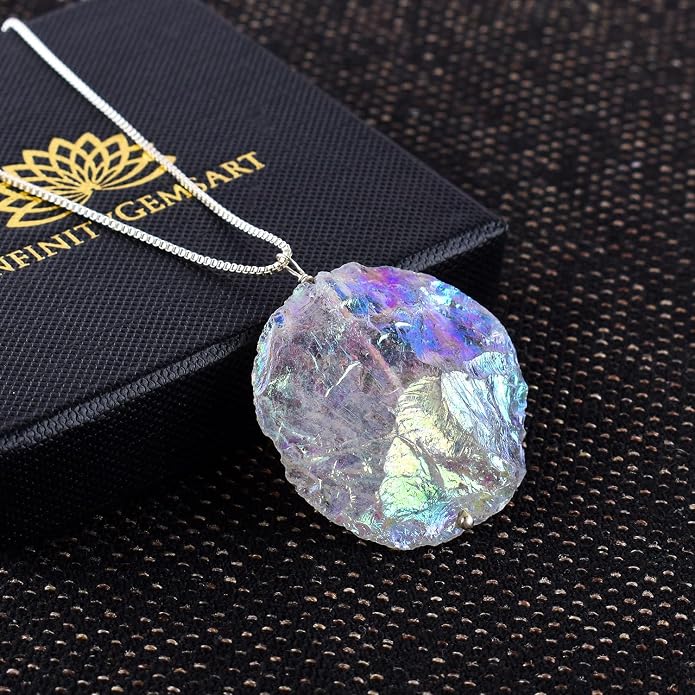 YANARA Angel Aura Quartz Necklace for Women – Raw Rough Crystal Statement Pendant, Silver Plated, 16” + 2” Extender Chain, Handmade Minimalist Dainty Jewelry Gift For Mother's Day, Western Jewelry