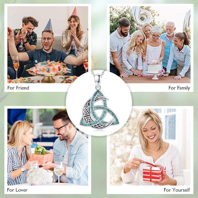 CHENGHONG Celtic Moon Necklace for Women 925 Sterling Silver Celtic Knot Moonstone Pendant Necklace Crescent Irish Necklaces Celtics Jewelry Gift for Women Men