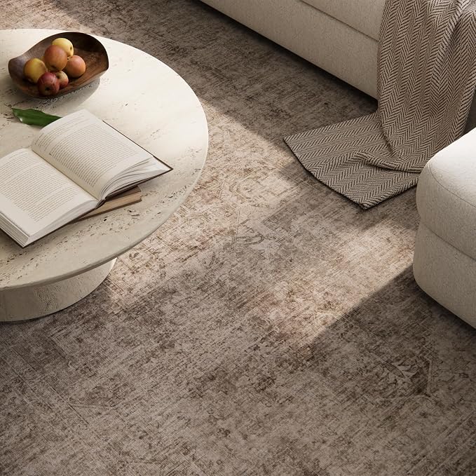 Machine Washable Rugs for Living Room: 5x7 Area Rugs for Bedroom Ultra Soft Non-Slip Low Pile Vintage Distress Boho Large Carpet for High-Traffic Dining Room - Farmhouse Decor