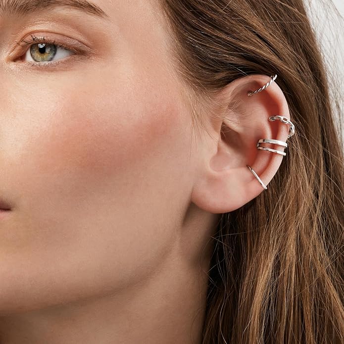 CHIC & ARTSY 925 Sterling Silver Ear Cuffs for Women, Non Piercing Clip On Cartilage Cuffs, Adjustable Fake Conch & Helix Earrings, Gold Plated & Oxidized Various Styles