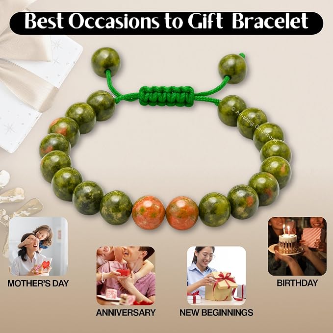 Amazing Gemstone Unakite Bracelet for Women Men's Gifts - Protection Healing Crystal Bracelet - 8mm Gemstone Beaded Adjustable Bracelet