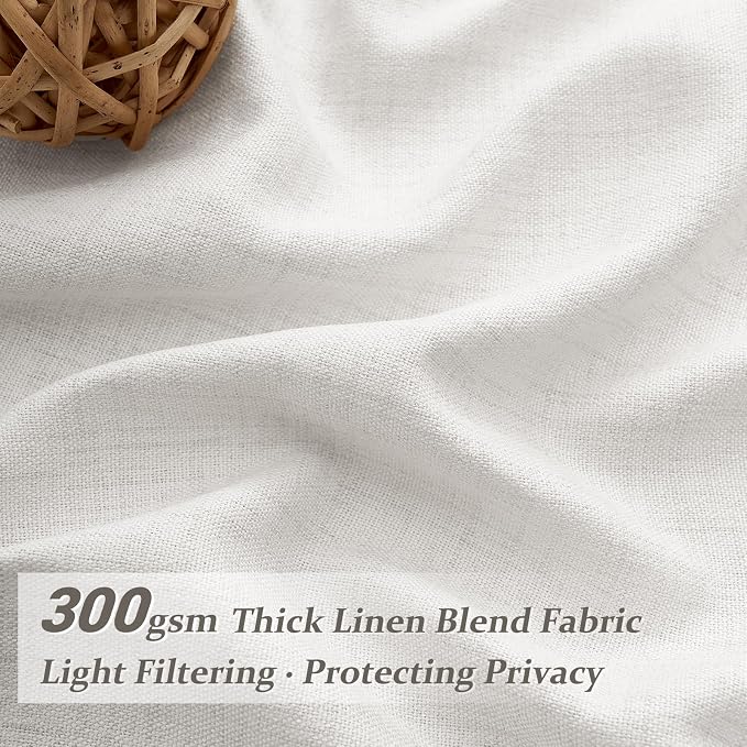 Custom 88 Inch Beige White Pinch Pleat Nursery Curtains 2 Panels Set, Light Filtering Memory Trained Thick Natural Linen Sheer Windows Drapes Privacy Neutral Curtain with Hooks & Rings for Kids Room