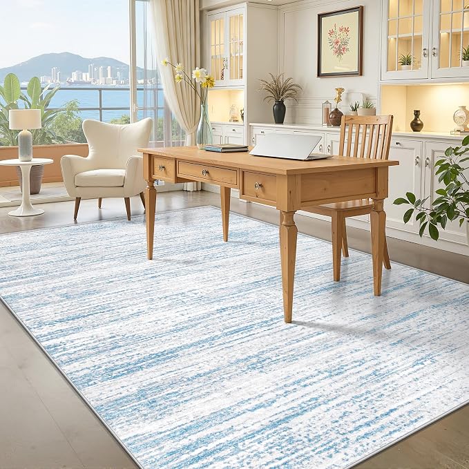 Area Rug 6x9 Living Room Rugs: Washable Modern Rug Non-Slip Soft Rugs Stain Resistant Printed Rug Indoor Carpet for Bedroom Kitchen Dining Room Nursery Home(Blue, 6'x9')