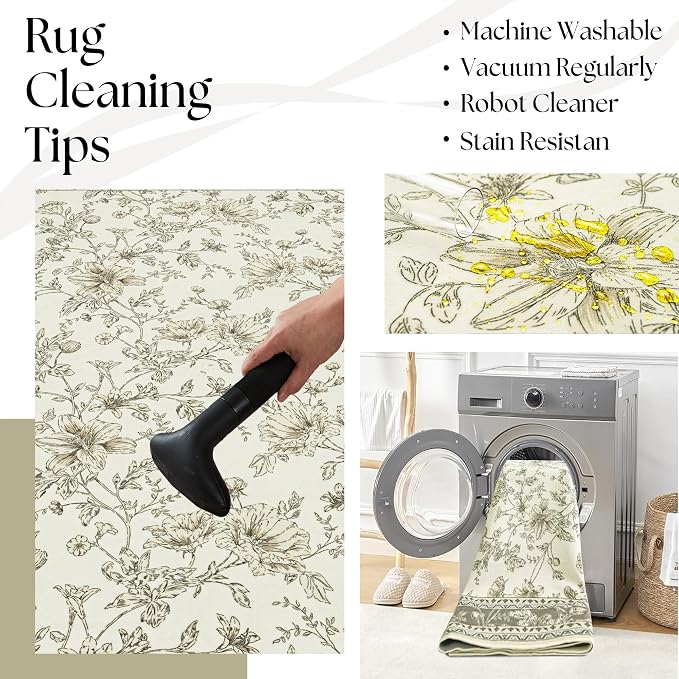 Beige Tan Neutral Boho Washable 3x8 Extra Long Hallway Runner Rug, Extra Large Kitchen Floor Rug Indoor Entryway Non-Slip Low Pile Machine Washable, Farmhouse Light Taupe Pattern Floral Design