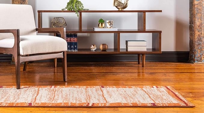 Unique Loom Autumn Collection Modern Contemporary Casual Abstract Area Rug (Beige/ Terracotta Rustic, 2 ft 6 in x 10 ft Runner)