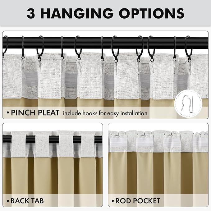 MIULEE 100% Blackout Linen Curtains 42 x 96 Inch Heathered White 2 Panels | Thermal Insulated, Room Darkening Drapes for Bedroom Living Room, Back Tab Rod Pocket Pinch Pleated, Solid Luxury Decor