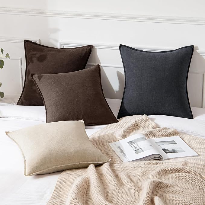 MIULEE Decorative Linen Euro Sham Pillow Covers 24x24 Reddish Brown | Boho Farmhouse Neutral Couch Throw Pillows for Bed, Pack of 2 Accent Modern Pillowcases, Sofa Livingroom Home Decor