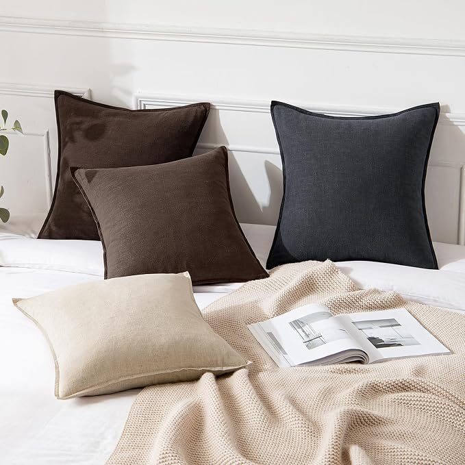 MIULEE Decorative Linen Pillow Covers 16x16 Inch Reddish Brown | Boho Farmhouse Neutral Couch Throw Pillows for Bed, Pack of 2 Accent Modern Pillowcases, Sofa Livingroom Home Decor