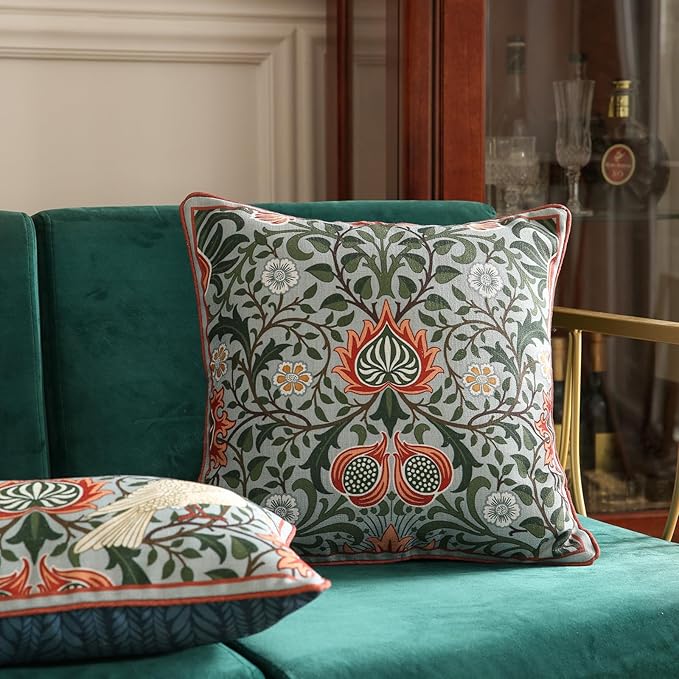 ISAENNE Designer Elegant Linen Throw Pillow Cover,Set of 4-Naples Set | French Cottage Pillow Cover,Concealed Zipper,Floral Pattern,Sofas,Bedroom,Living Room,Lounge Chairs,All Season Home Decor