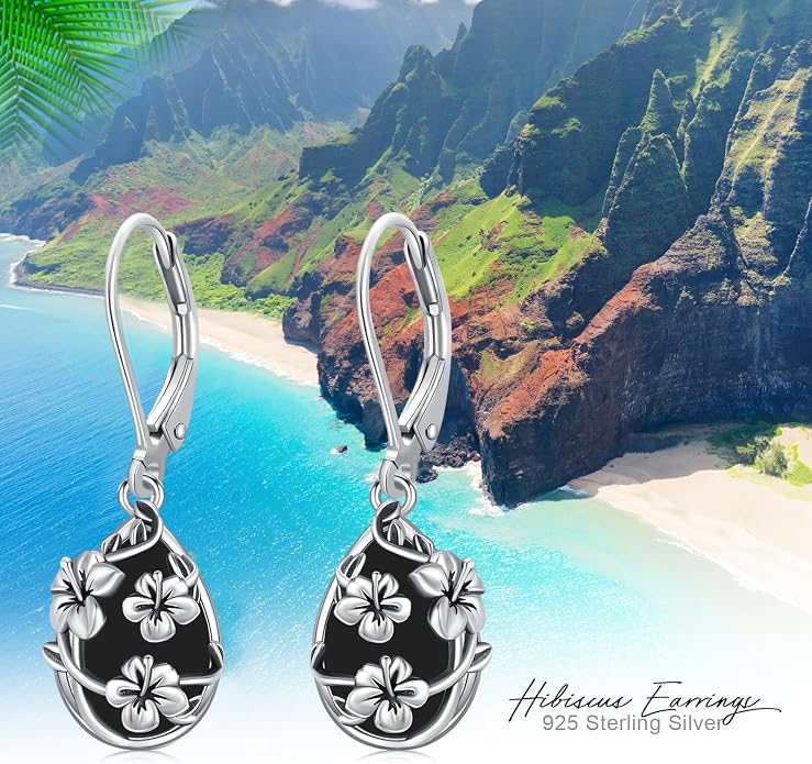 Flower Earrings 925 Sterling Silver Flower Teardrop Leverback Dangle Earrings Jewelry Gifts for Women Girls