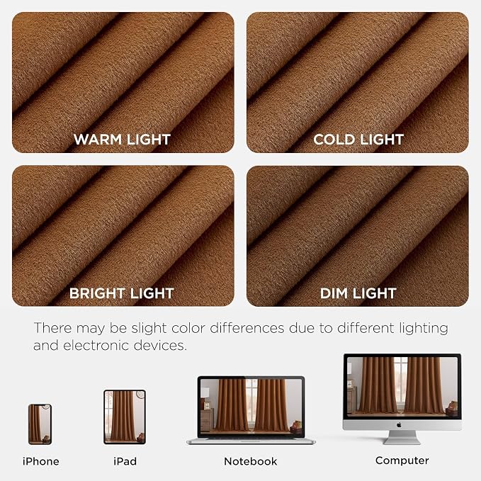 Joydeco 100% Blackout Velvet Curtains Golden Brown 72 Inch Back Tab | Luxury Thermal Insulated Velvet Curtains for Bedroom Living Room, Soundproof Blackout Window Drapes