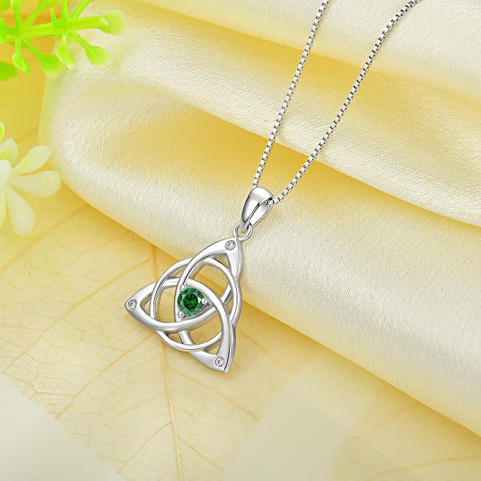 Celtic Knot Necklace for Women 925 Sterling Silver Birthstone Necklace Trinity Love Knot Pendant Necklace Jewelry Birthday Christmas Valentine's Day Gifts