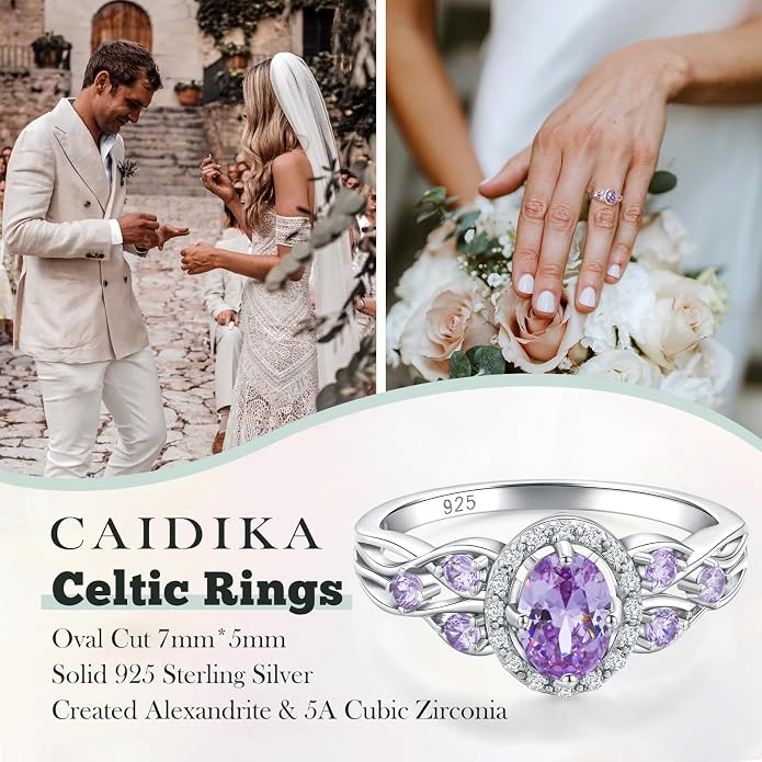 925 Sterling Silver Celtic Knot Engagement Ring for Women Moissanite/Cubic Zirconia Inlaid Oval Shaped Birthstone Rings Cocktail Wedding Birthday Jewelry(with Box)