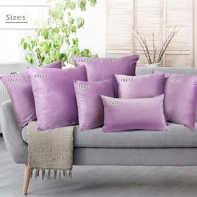Nestl Throw Pillow Covers, Cozy Velvet Decorative Outdoor Pillow Covers 18X18 Inches, Soft Solid Cushion Covers for Sofa, Bed and Car, Set of 4 - Lavender