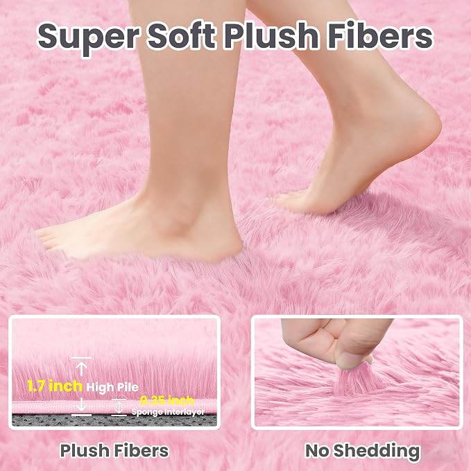 4x6 Area Rugs for Living Room Rug: Soft Fluffy Shag Light Pink Rugs for Bedroom, Non-Slip Large Fuzzy Plush Rug Indoor Floor Carpet for Nursery Kids Boys Girls Room, Dorms, Playroom, Modern Home Decor