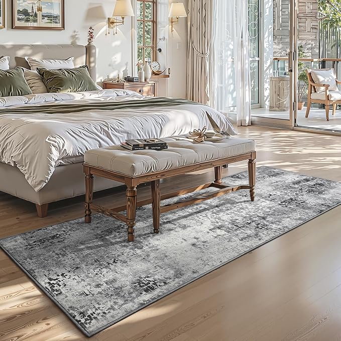 3x7 Grey Rug Runners for Hallways Kitchen Runner Rug Non Slip Washable Black Long Runner Rugs with Rubber Backing Soft Abstract Carpet Runner for Bedroom, Kitchen, Bathroom, Entryway