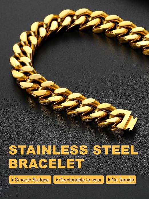 U7 Cuban Link Bracelets for Men Stainless Steel Wrist Bracelet Silver Black Gold Cuban Hand Chain Bracelet for Mens Women, 5/7/9/12mm Width, 7.5/8.3/9 Inch Length Classic Jewelry with Box Packed