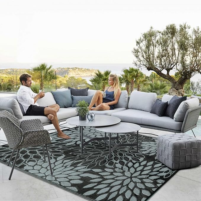 Anidaroel Outdoor Rugs 6x9ft for Patios Clearance Waterproof, Reversible Tropical Plastic Straw Camping Mat Outside Rug, Large Outdoor Area Rug for RV, Porch, Deck, Balcony, Picnic(6'x9')