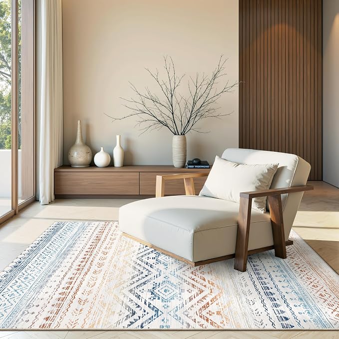Miukiki 4x6 Area Rug for Living Room Moroccan Washable Rugs Non Slip Indoor Floor Carpet Foldable Large Soft Area Rug for Dining Room Bedroom with Low Pile(Colorful,4'x6')