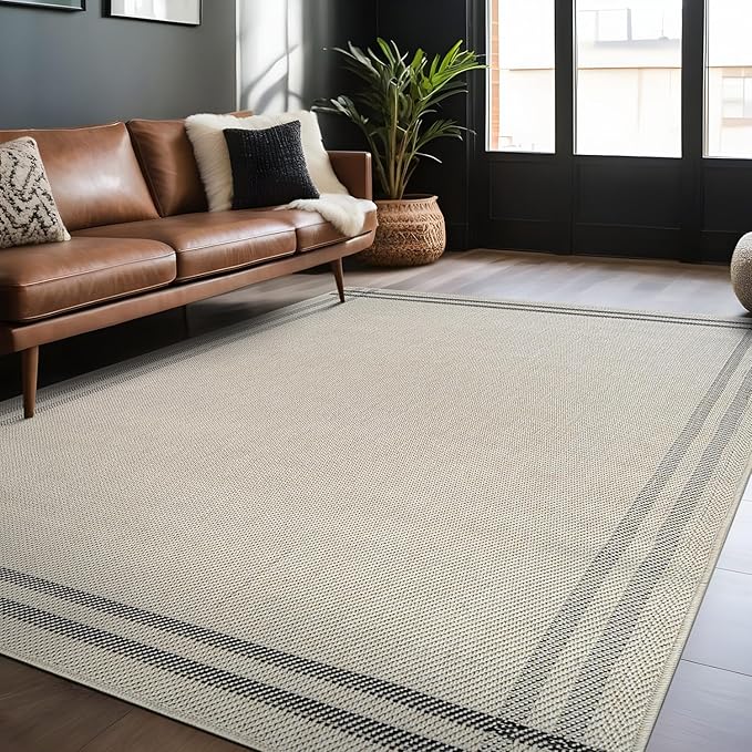 Luul Home Easy Jute Rugs 6x9 Bordered Bone Color Living Room Indoor Outdoor Area Rug for Patio and Kitchen Rug High Traffic Washable Easy to Clean Solid Boho Woven Design Outside Carpet (6 x 9)