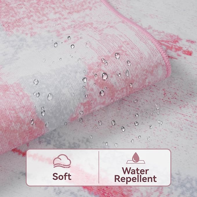 Kelarea Pink Nursery Rug for Baby Girl, 8x10 Modern Abstract Washable Rugs for Kid's Bedroom, Low Pile Non Slip Large Carpet for Dorm, Living Room, Kids Playroom