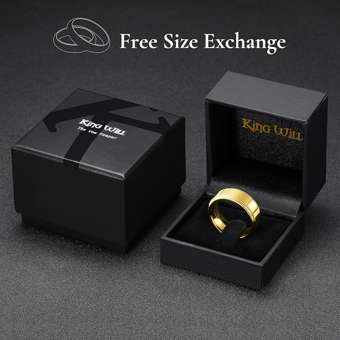 King Will 8mm Black Silver Mens Polished Tungsten Wedding Rings High Polish Surface Wedding Band Blue Silver Step Edge Comfort Fit