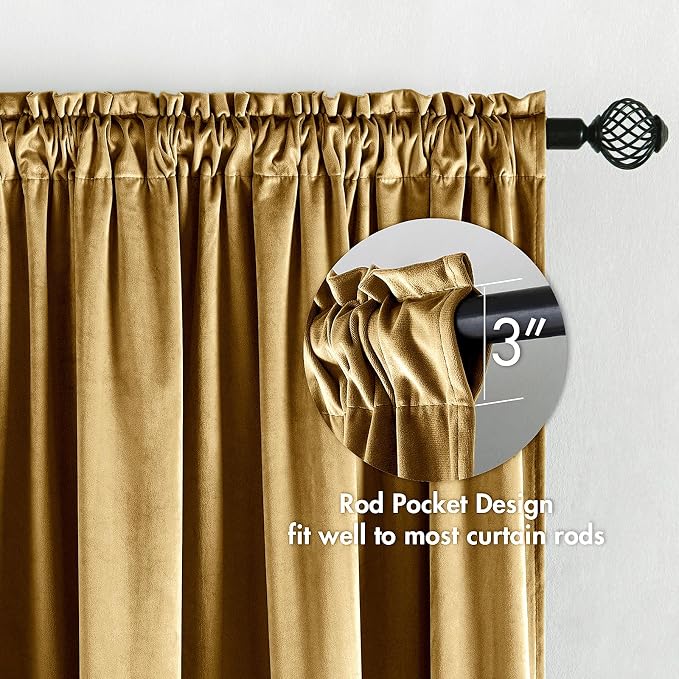 MIULEE Golden Blackout Velvet Curtains Drapes 84 Inch Long 52"x84" Bedroom | Luxurious Bedroom Living Room Decor, Room Darkening, Thermal Insulated, Rod Pocket Design, Super Soft Fabric
