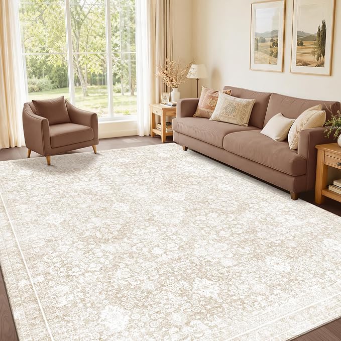 Sasttie 5x7 Area Rugs, Ultra-Soft Washable Rug, Low Pile Foldable Thin Carpets with Non-Slip Backing, Skin-Friendly Stain Resistant Carpet for Living Room, Bedroom, Kitchen, Dorm, 5x7, Cream