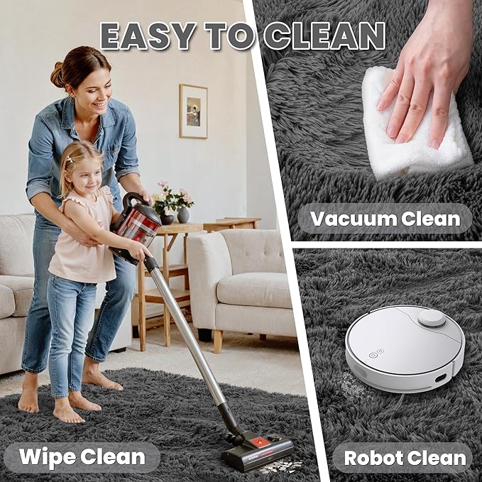 9x12 Area Rugs for Living Room: Ultra Soft Fluffy Shag Grey Rugs for Bedroom, Non-Slip Large Fuzzy Plush Rug Indoor Floor Carpet for Nursery Kids Boys Girls Room, Dorms, Playroom, Modern Home Decor
