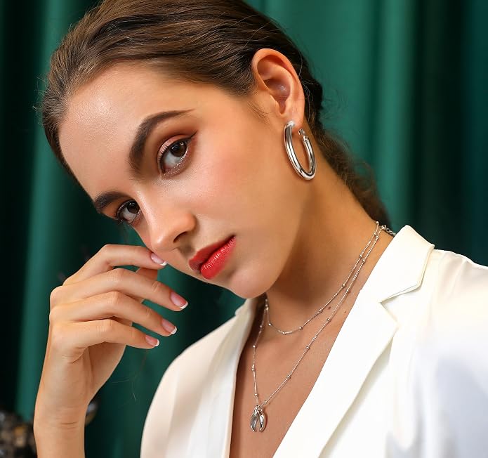 Stainless Steel Chunky Hoop Earrings For Women, Minimalist and Chic, Black/Gold Plated, Round Hoops Earrings Hypoallergenic, Size: 30mm/40mm/60mm/80mm, Come with Box