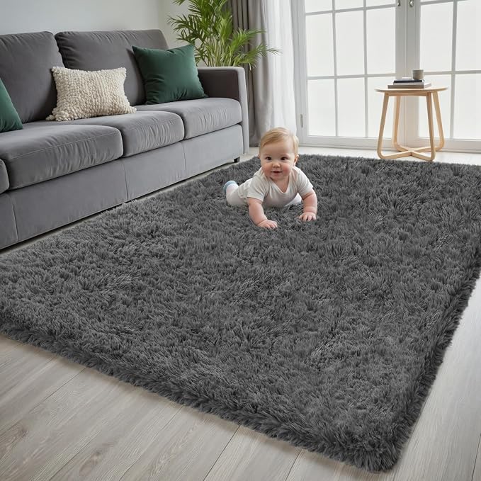 5x7 Area Rug for Living Room, Ultra Soft Fluffy Shag Rugs for Bedroom, Non-Slip Large Fuzzy Plush Rug Indoor Floor Carpet for Nursery Kids Office Dorm Modern Decor, Dark Gray