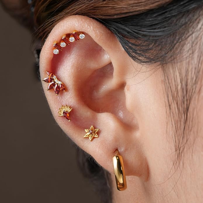 FINE4U 1PC ASTM F136 Titanium 16G Flatback Stud for Tragus, Helix, Conch 6mm 8mm - Screw on Cartilage Earring Piercing Jewelry