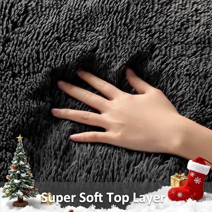 Ophanie 7x10 Black Area Rugs for Living Room,Large Shag Bedroom Carpet,Big Indoor Thick Soft Shaggy Nursery Rug,Fluffy Carpets for Boy and Girls Room Dorm Decor Aesthetic with Over 99 pcs Pile fibers