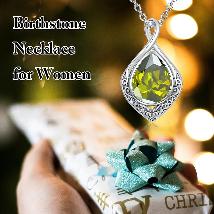 PELOVNY Celtic Knot Necklaces for Women 925 Sterling Silver Gemstone/Birthstone Teardrop Infinity Necklace Irish Celtic Pendant Jewelry Gifts for Mom Daughter Wife