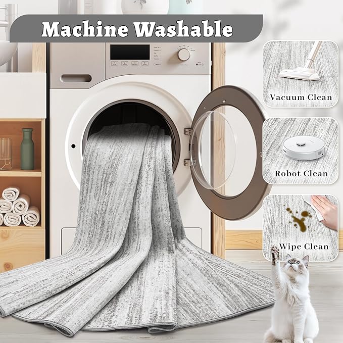 Area Rug 9x12 Living Room Rugs: Washable Modern Rug Large Non-Slip Soft Rugs Stain Resistant Printed Rug Indoor Carpet for Bedroom Kitchen Dining Room Nursery Playroom Home(Grey, 9'x12')