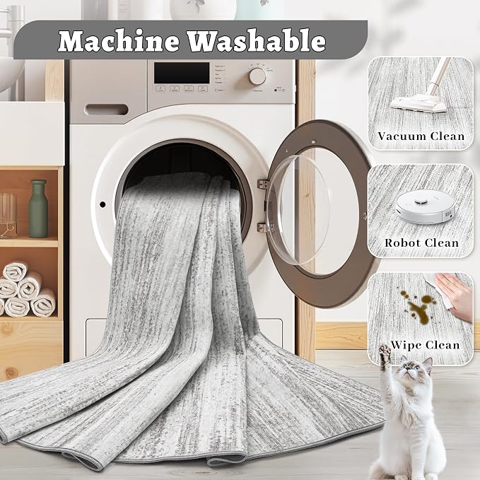 Area Rug 6x9 Living Room Rugs: Washable Modern Rug Non-Slip Soft Rugs Stain Resistant Printed Rug Indoor Carpet for Bedroom Kitchen Dining Room Nursery Home(Grey, 6'x9')