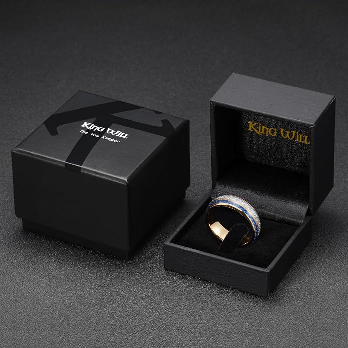 King Will Tungsten Rings for Men Meteorite Carbon Fiber Wood Inlay Mens Wedding Engagement Band Domed Polished