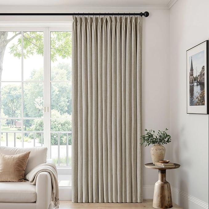 MIULEE Pinch Pleated Thick Linen Curtains 102 Inch 4 Panels Set Back Tab Memory Trained Pinch Pleat Semi Sheer Light Filtering Privacy Let Light in Window Drape for Living Room Bedroom Grey Beige