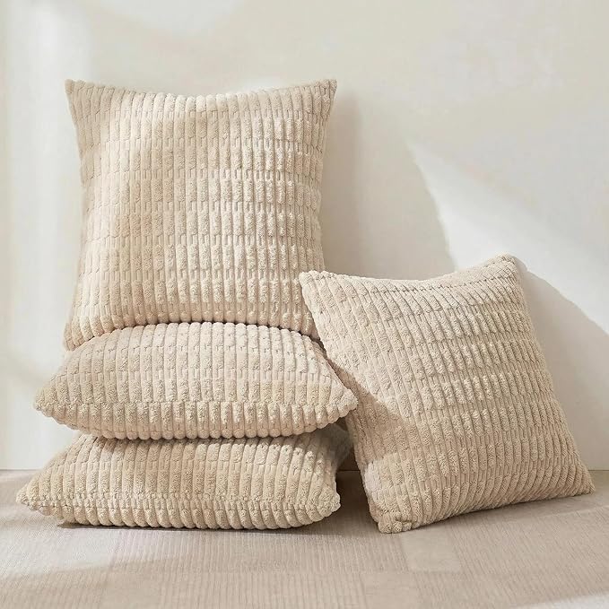 Fancy Homi 4 Packs Decorative Throw Pillow Covers for Living Room Couch Bed, Modern Farmhouse Boho Home Décor Accent Cushion Case, 20" x 20", Tan