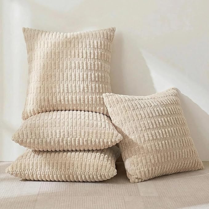 Fancy Homi 4 Packs Decorative Throw Pillow Covers for Living Room Couch Bed, Modern Farmhouse Boho Home Décor Accent Cushion Case, 22" x 22", Tan
