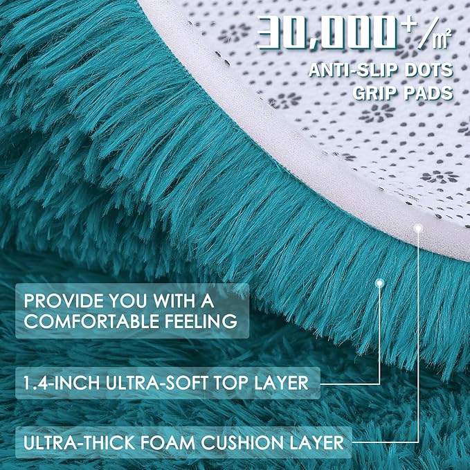 OLANLY 2x6 Machine Washable Runner Rugs for Hallway, Soft Fluffy Shaggy Bedside Rugs for Bedroom, Living Room, Indoor Floor Carpet for Kids Girls and Boys, Nursery Rooms, Home Decor Aesthetic, Teal