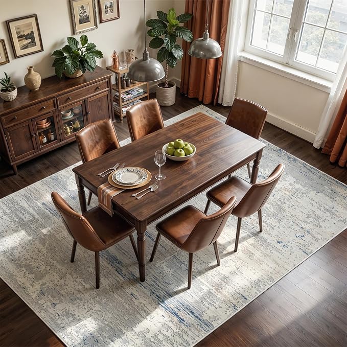 Washable Rugs 9x12 Area Rug for Living Room- Modern Abstract Rugs for Bedroom,Dining Room, Large Soft Low Pile Carpet with Non Slip Rubber Backing,Neutral Accent Rug for Nursery Home Office