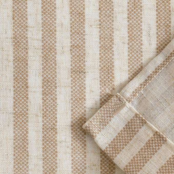 Vangao Taupe Stripe Linen Tiers Curtains 36 Inch Farmhouse 2 Panels | Light Filtering, Semi Sheer, for Kitchen, Living room, Tickingstripe Drapes, Pinstripe, Window Treatments