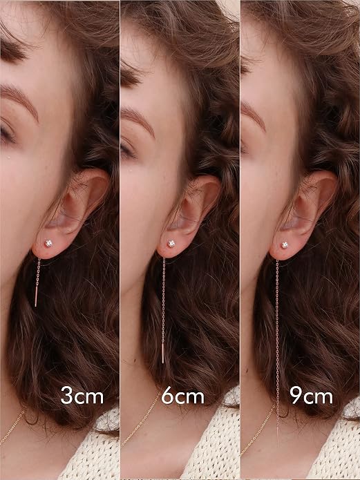 S.Leaf Gold Chain Threader Earrings for Women Trendy 925 Sterling Silver Hypoallergenic Cubic Zirconia Backless Ardant Chain Duster Threader Double Piercing Pull Through Earrings for Women Girls Birthday Gifts