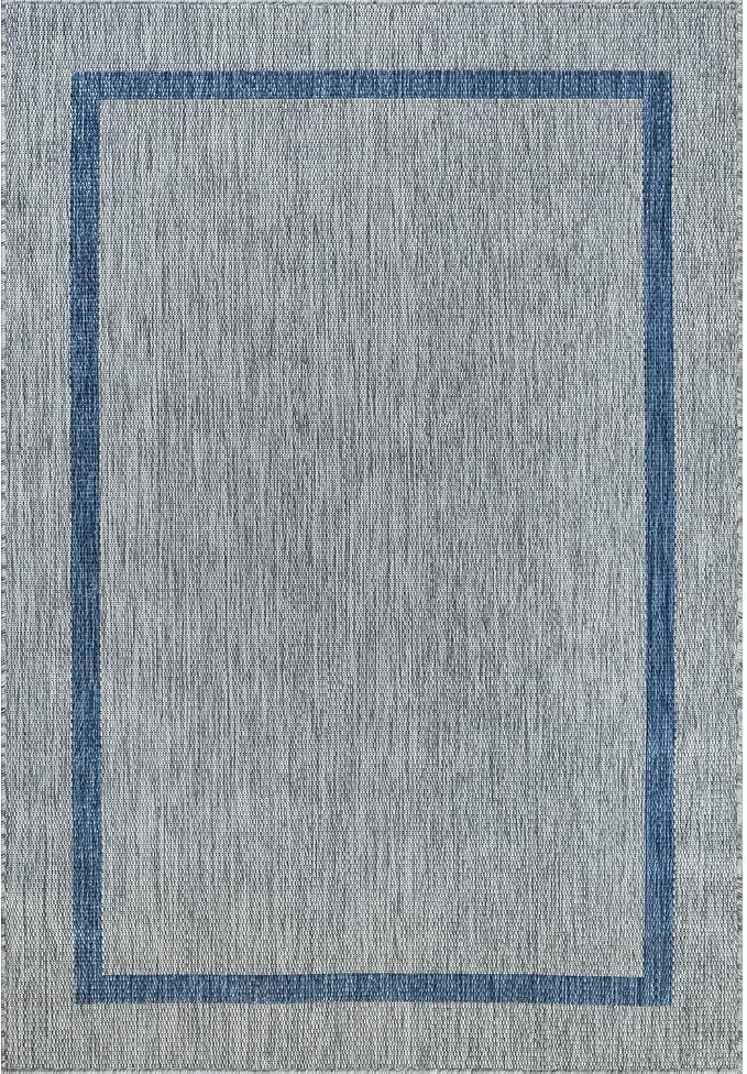 Luul Home Bordered Outdoor Rug 5x7 Washable Outside Carpet for Indoor Patio Porch Waterproof Easy Cleaning Non Shedding Area Rugs Silver Gray - Blue 5 x 7